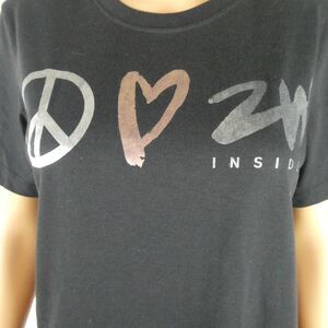 Zumba Fitness Insider Peace Sign Love Black Graphic T Shirt Small XS Metallic
